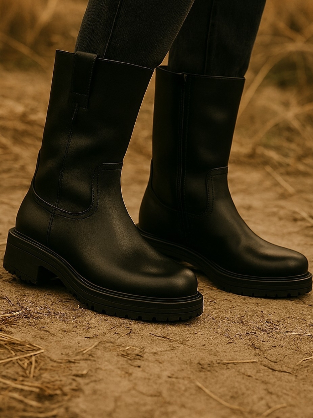 No Boundaries Black Mid-Calf Chunky Moto Boots